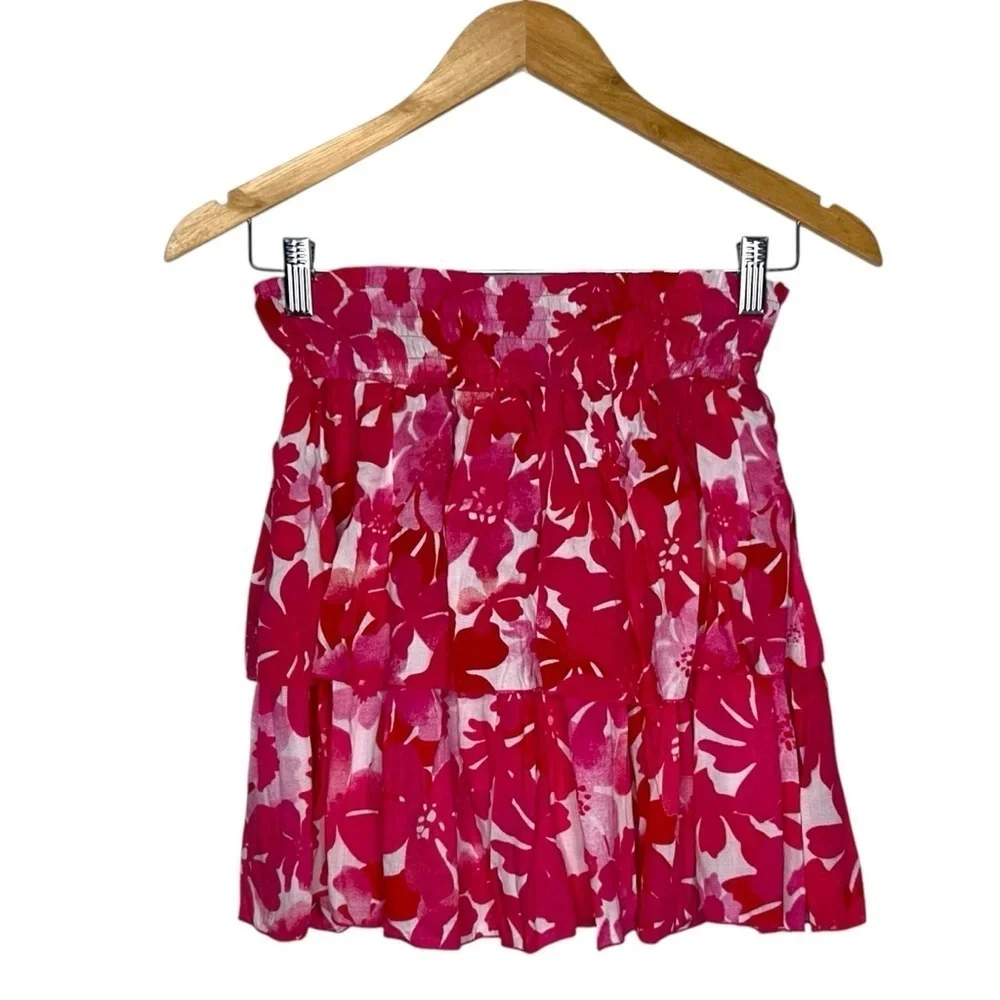 TIARE HAWAII OLIVIA Mini SKIRT in Fiji Flowers Pink Smocked Waistband XS/S